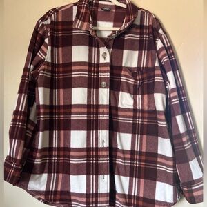 Eddie Bauer Burnt Red & White Plaid Microfleece Shirt / Jacket XL